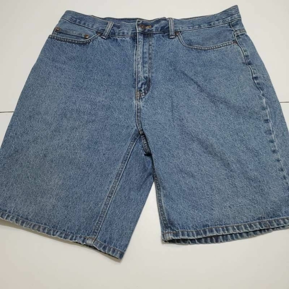 Faded Glory Womens Jean Shorts Blue Pocket Medium Wash 100% Cotton Denim 34